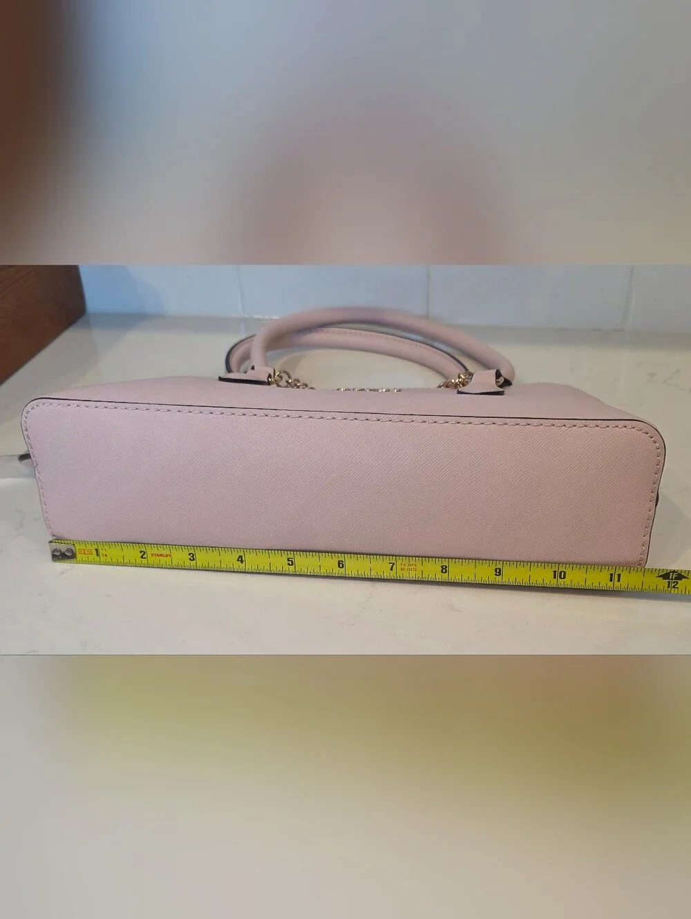 GUESS Blush Pink Saffiano Satchel - Elegant Chain Accent